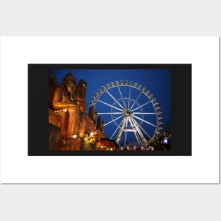 Luxor Temple replica and Giant Ferris wheel at the Christmas Market (Weihnachtsmarkt - Wintertraum am Alexa) near Alexanderplatz, Berlin, Germany Posters and Art